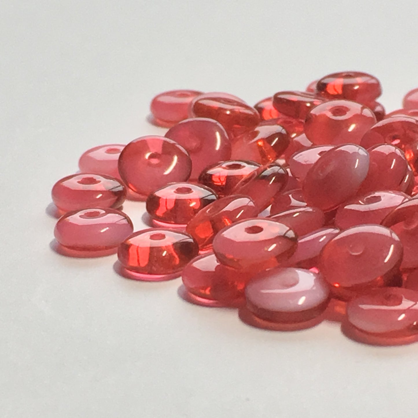 Milky Pink Swirl Glass Saucer Beads, 2 x 6 mm - 66 Beads
