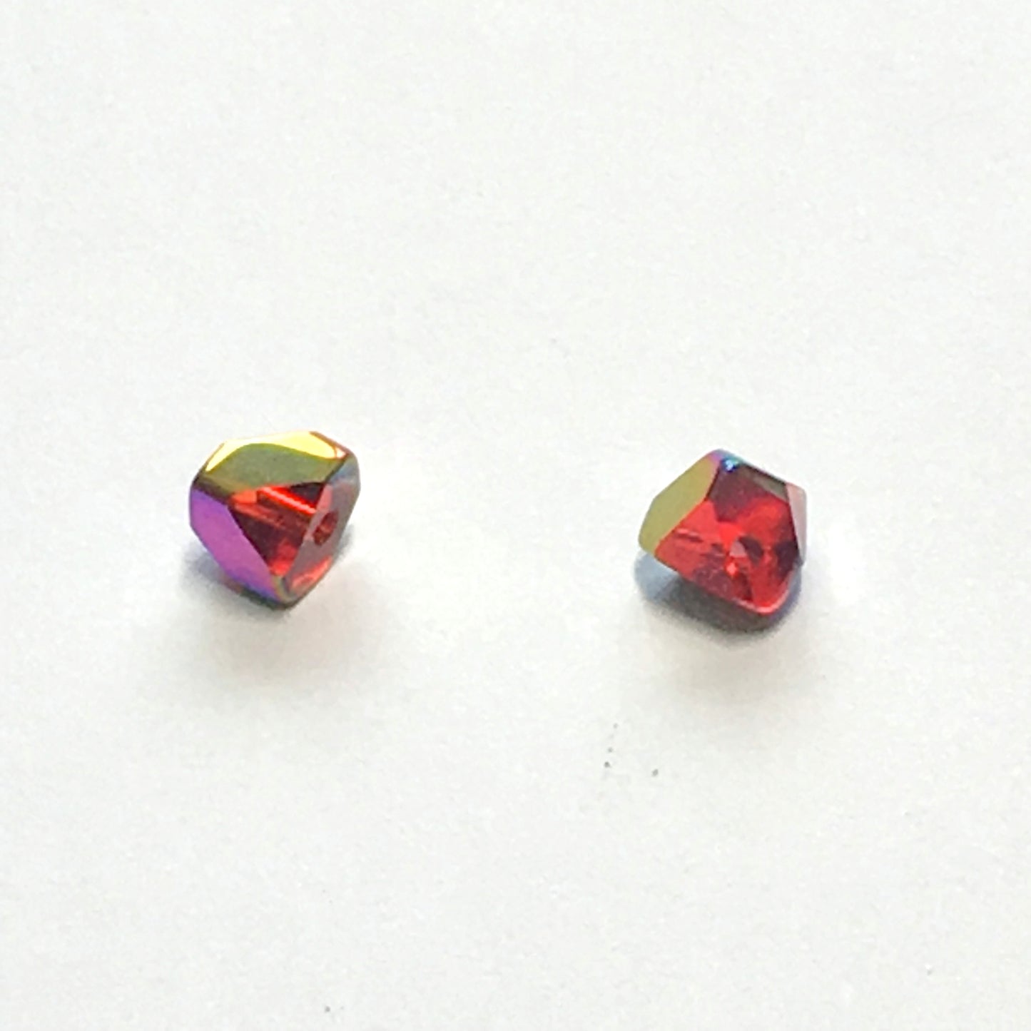 Transparent Ruby AB Crystal Opposing Cornerless Cube Beads, 4 mm, 2 Beads