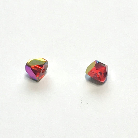 Perles cubiques transparentes en rubis AB sans coin opposées, 4 mm, 2 perles