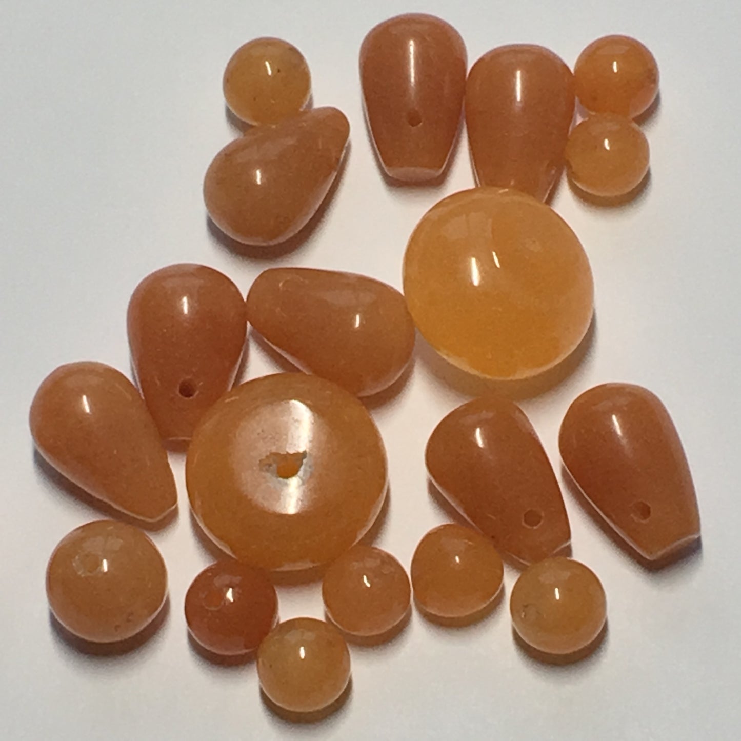 Orange Aventurine Semi-Precious Stone Bead Mix, Rounds, Teardrops, Rondelles, 19 Beads