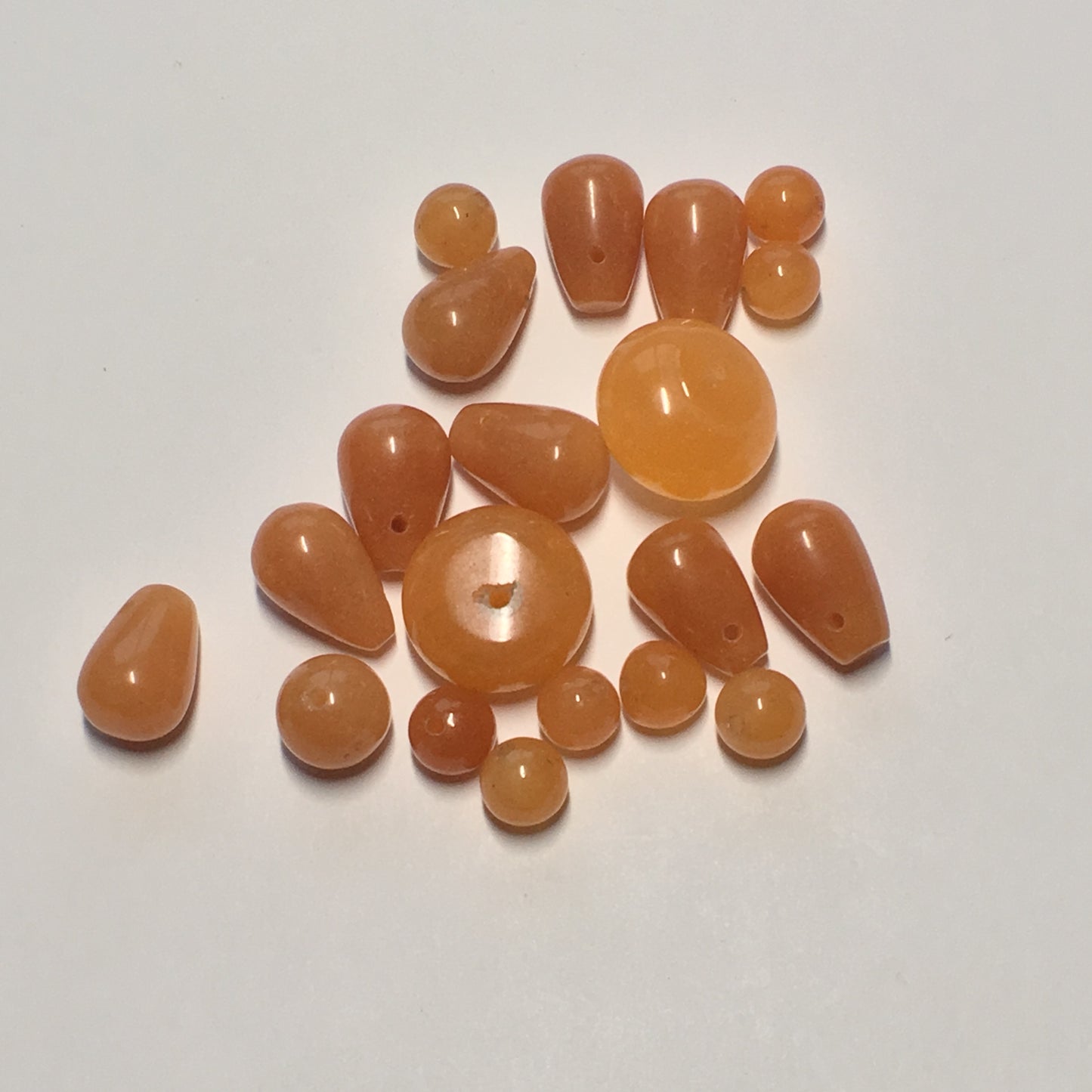 Orange Aventurine Semi-Precious Stone Bead Mix, Rounds, Teardrops, Rondelles, 19 Beads