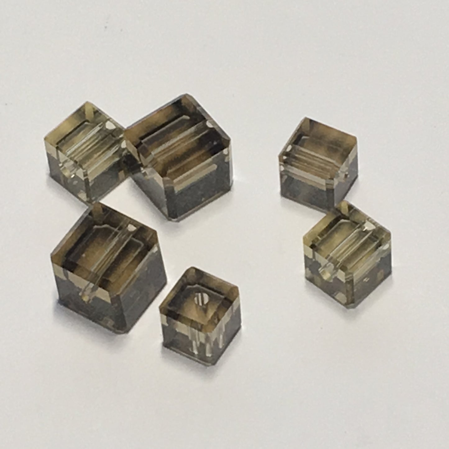 Transparent Gray Crystal Faceted Cube / Square Beads, 5 and 7 mm, 6 Beads