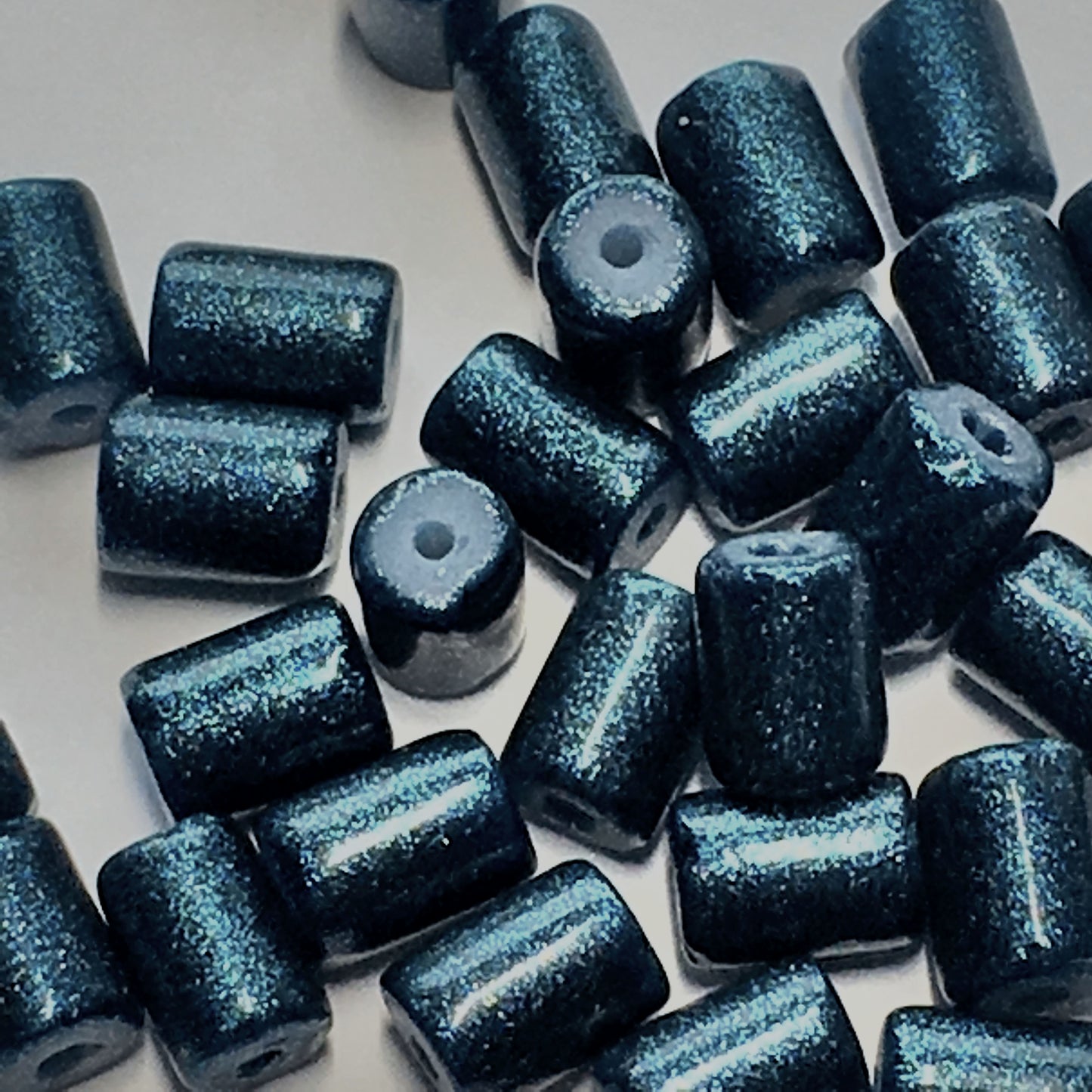 Dark Metallic Blue Painted Glass Tube Beads, 6 x 4 mm, 30 Beads