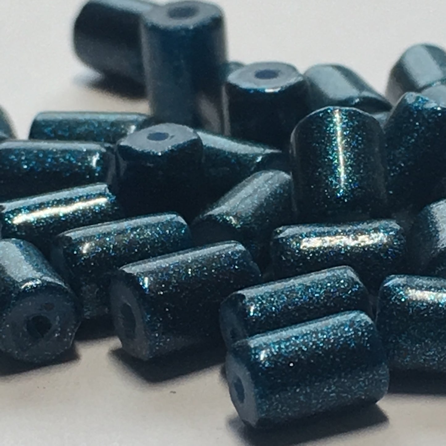 Dark Metallic Blue Painted Glass Tube Beads, 6 x 4 mm, 30 Beads