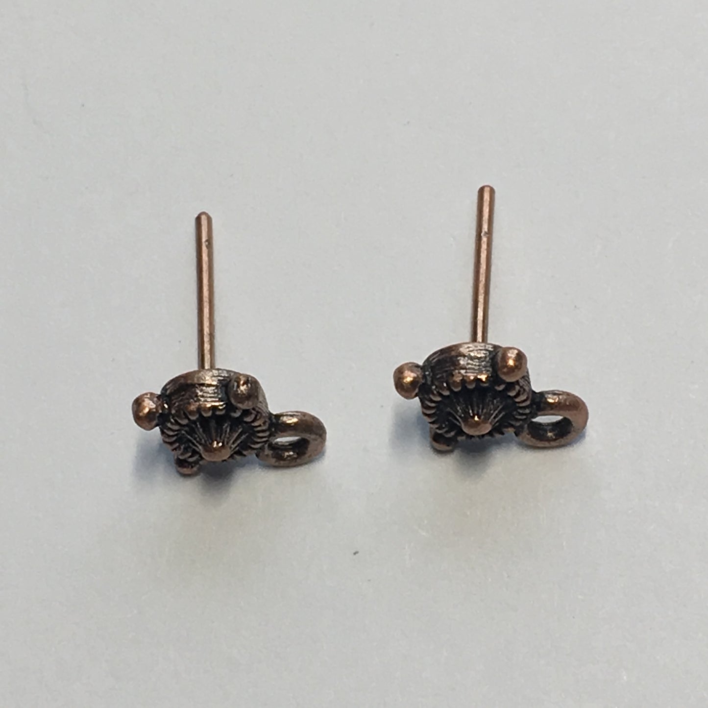 Antique Copper Ear Posts, 10 mm Long, 10 mm Post - 1 Pair