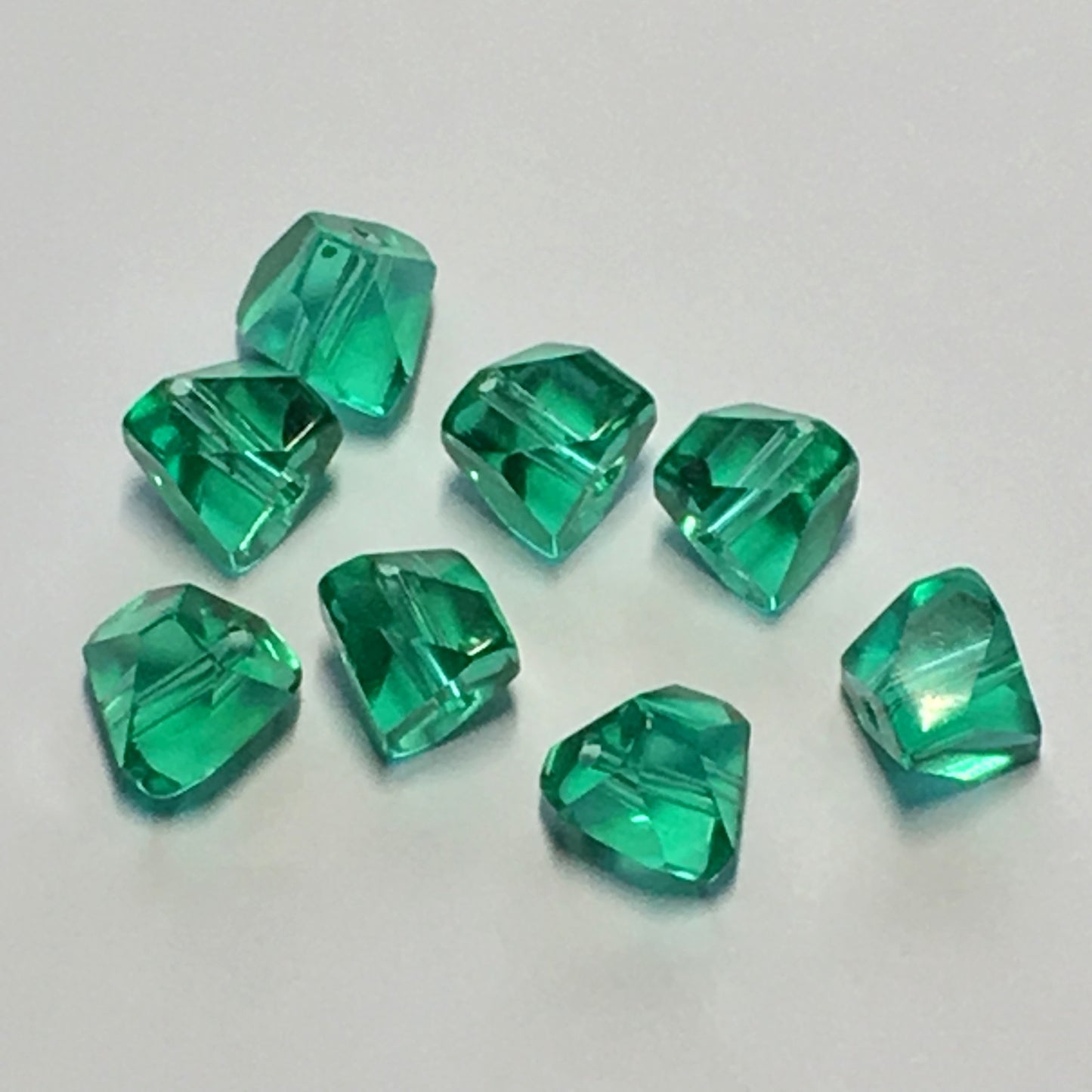 Transparent Green Glass Opposing Cornerless Cube Beads, 6 mm, 8 Beads