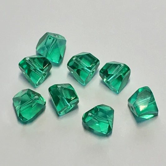 Transparent Green Glass Opposing Cornerless Cube Beads, 6 mm, 8 Beads
