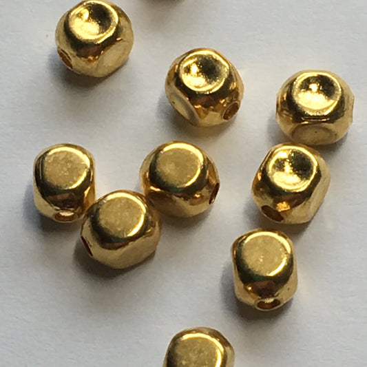Gold Square Ball, Some Dimpled, Beads, 4 x 4 mm - 10 Beads