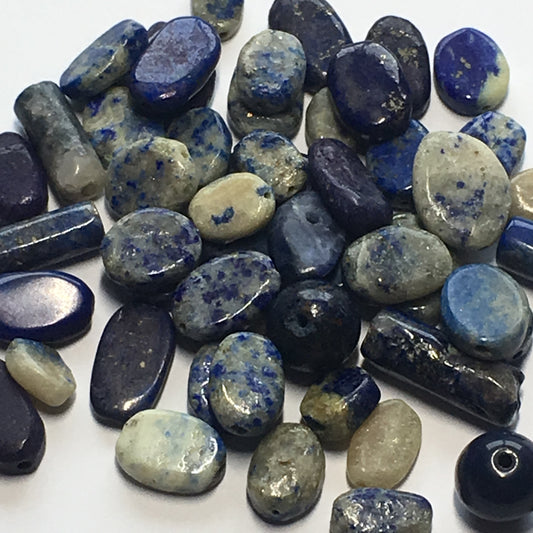 Sodalite Semi-Precious Stone Bead Mix, Oval Flat, Tube and Round, 52 Beads
