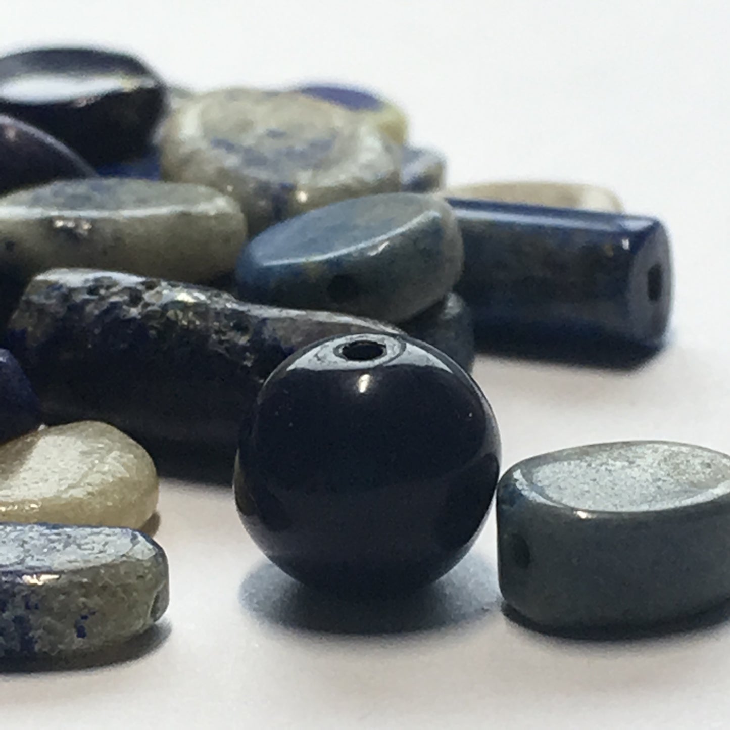 Sodalite Semi-Precious Stone Bead Mix, Oval Flat, Tube and Round, 52 Beads
