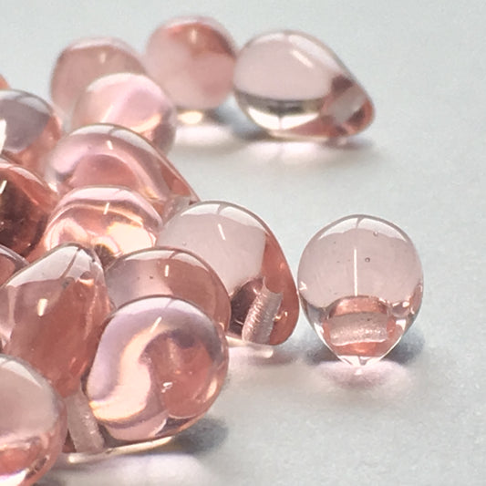 Transparent Pink Glass Teardrop Beads, 2 x 9 x 5 mm, 42 Beads