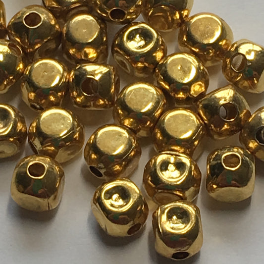 Bright Gold Rounded Square, Some Dimpled, Bead,s 5 x 5 mm - 30 Beads