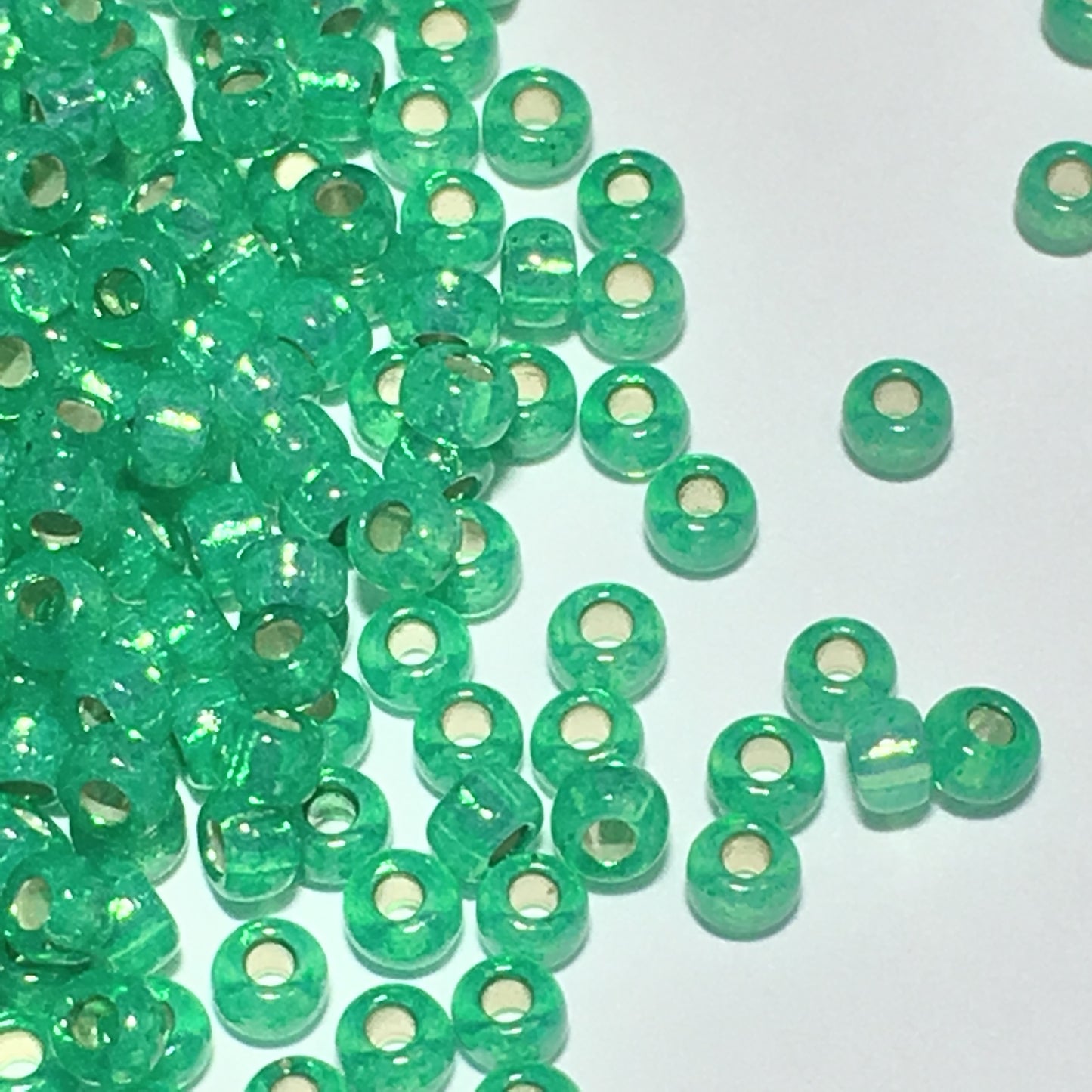 Miyuki 11-646   11/0 Alabaster Lined Dyed Green Seed Beads - 5 or 10 gm