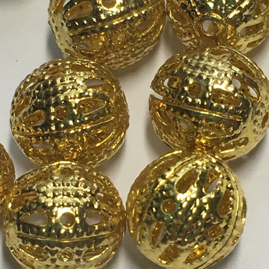 Gold Filigree Round Beads, 8 mm - 12 Beads