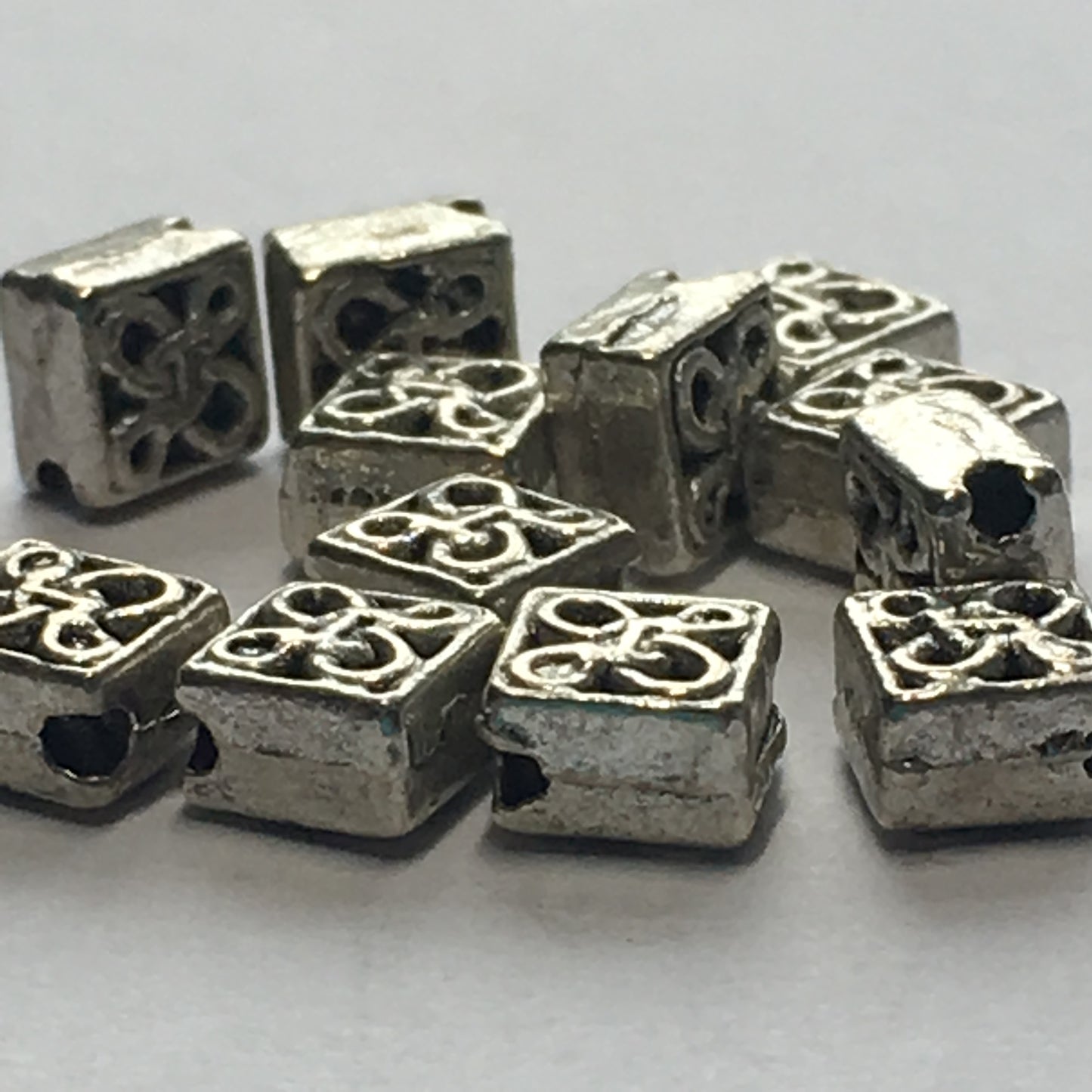 Antique Silver Celtic Diamond Beads, Hole on Point,  6 mm - 14 Beads