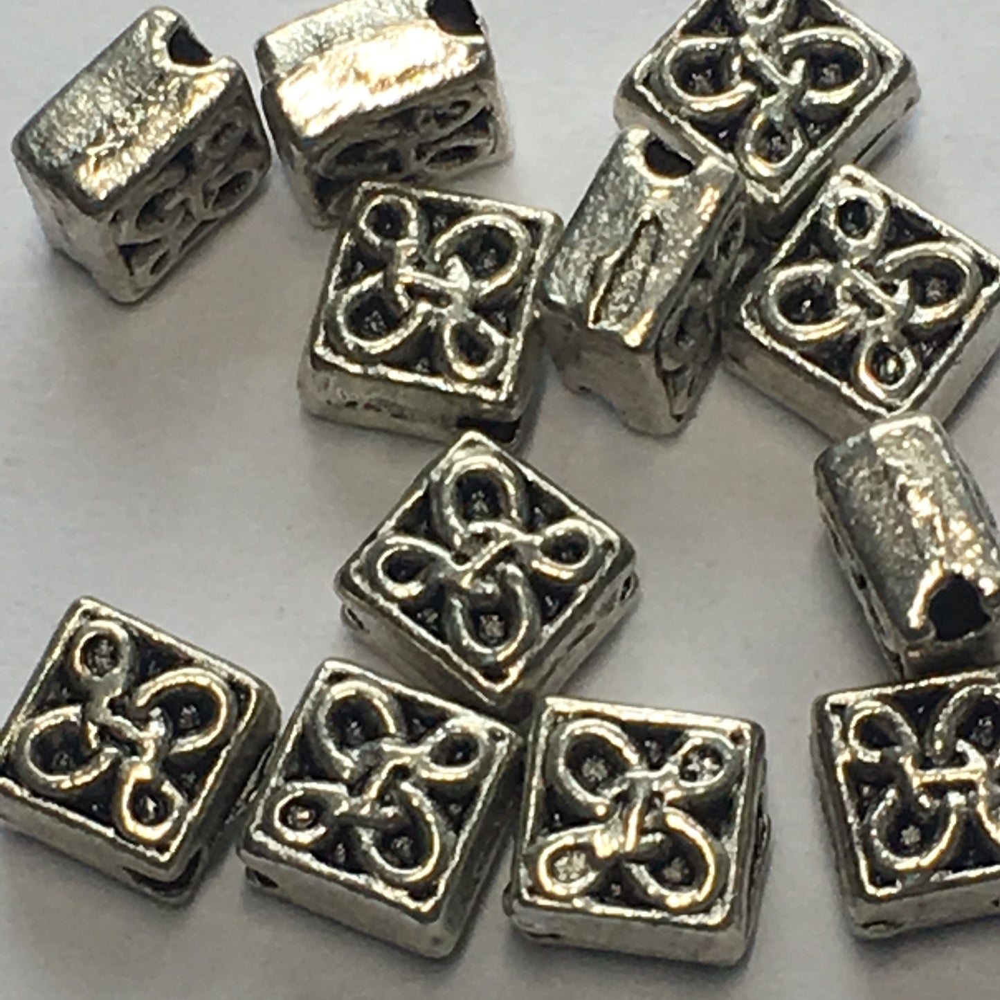 Antique Silver Celtic Diamond Beads, Hole on Point,  6 mm - 14 Beads