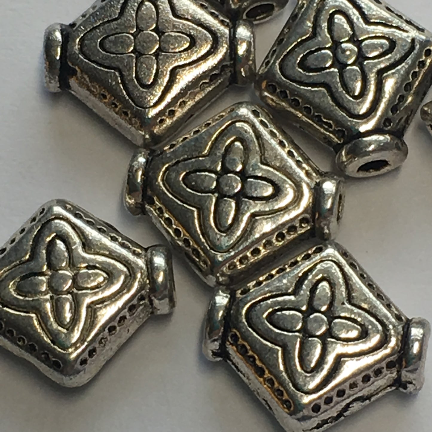 Antique Silver Celtic Flat Square Diagonal Hole Beads, Hole on Point, 10 x 9 mm - 8 Beads