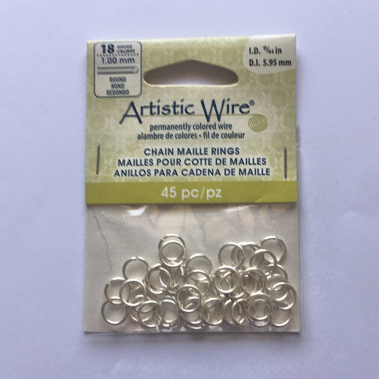 Artistic Wire Chaîne plaquée argent Maille Anneaux Calibre 18, 1,0 mm Ronde – 50 Anneaux DI 5.56