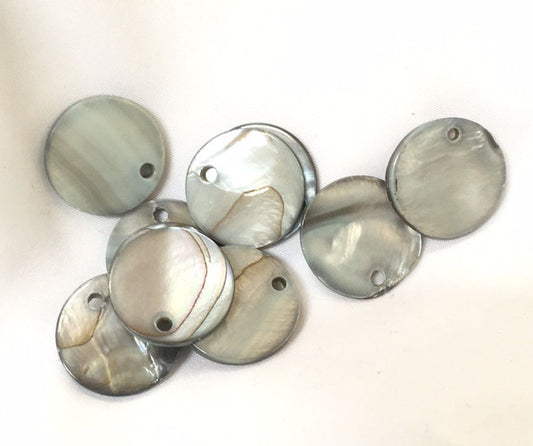 Gray Mother of Pearl Coin Charms, 18 x 1.5-2 mm - 10 Charms