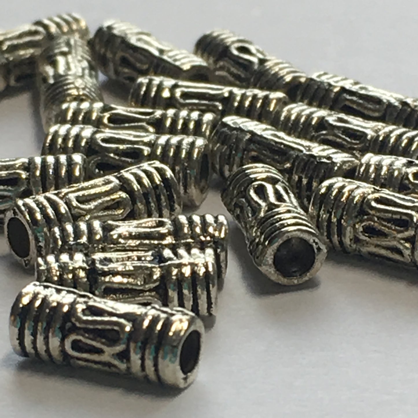 Antique Silver Bali Style Tube Beads, 8 x 3 mm , 18 Beads
