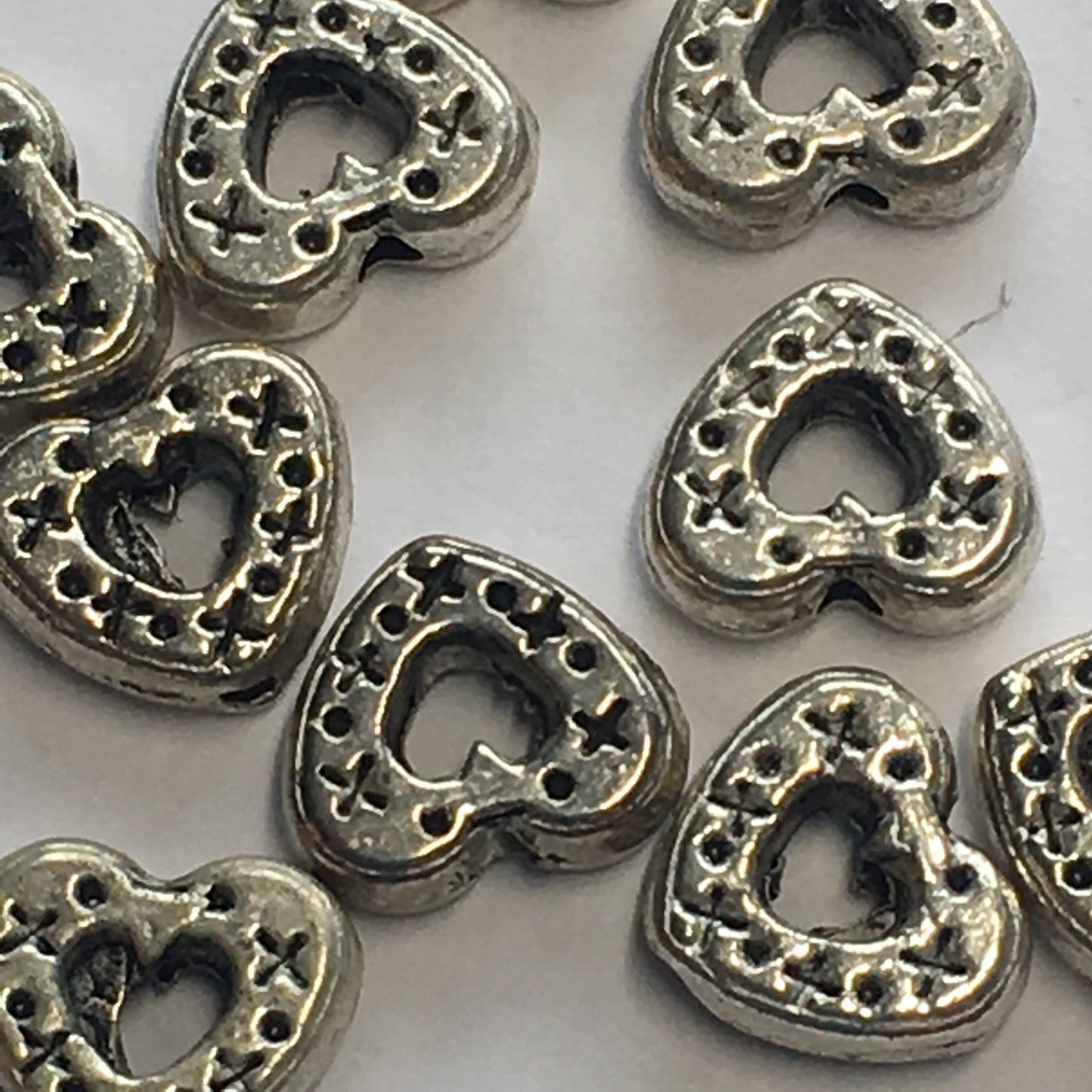 Antique Silver Dotted Heart Frame Beads, 7 x 8 x 3 mm - 6 or 10 Beads