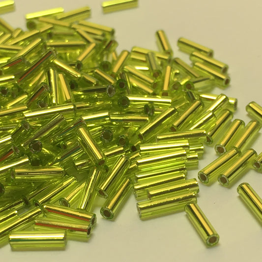 Miyuki BGL2-014  #2 Silver Lined Chartreuse Bugle Beads, 6 mm - 5 or 10 gm