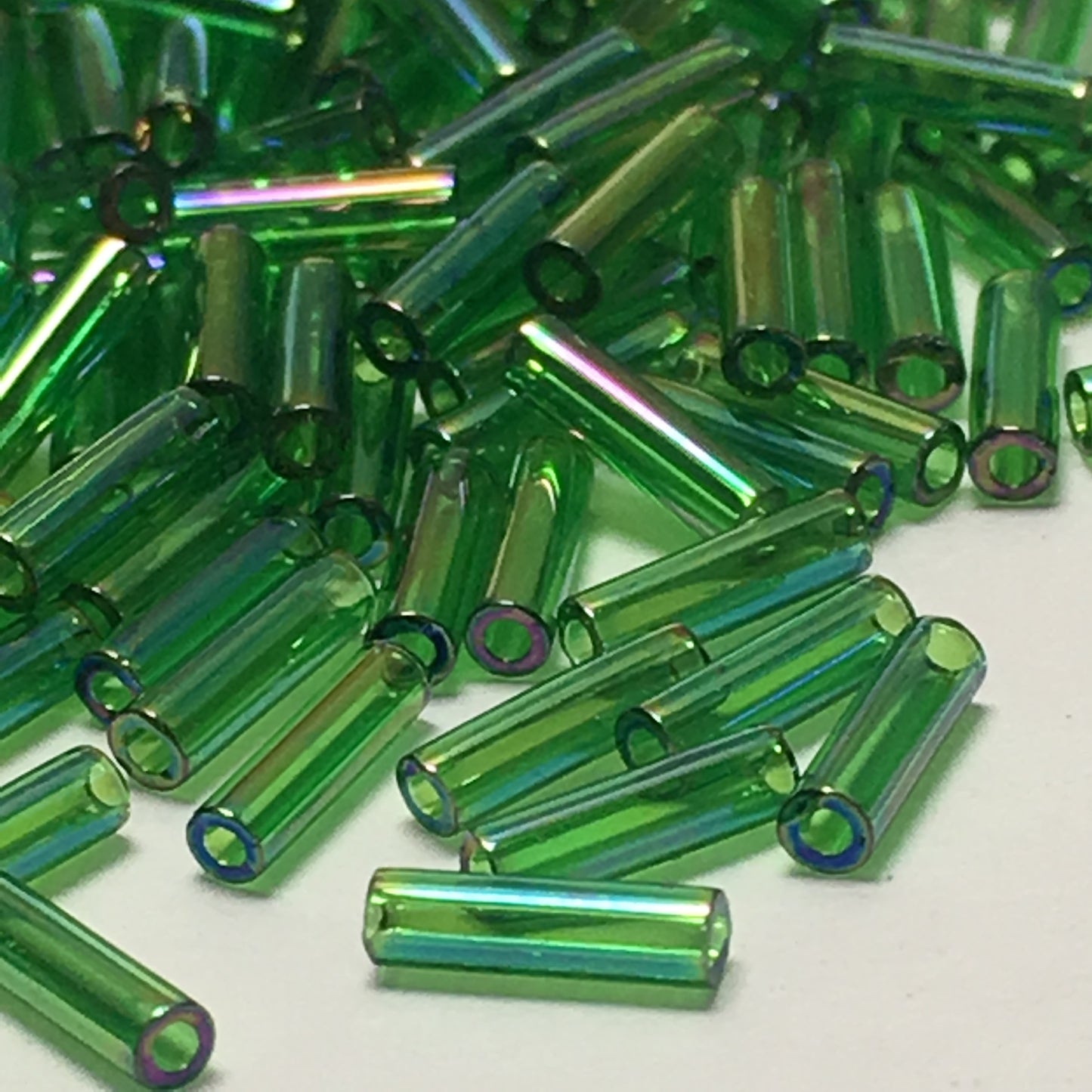 Miyuki BGL2-179  #2 Transparent Green AB Bugle Beads, 6 mm - 5 or 10 gm
