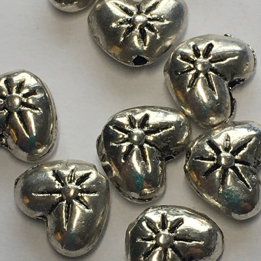 Antique Silver Heart Pillow Beads, 7 x 9 mm - 10 Beads
