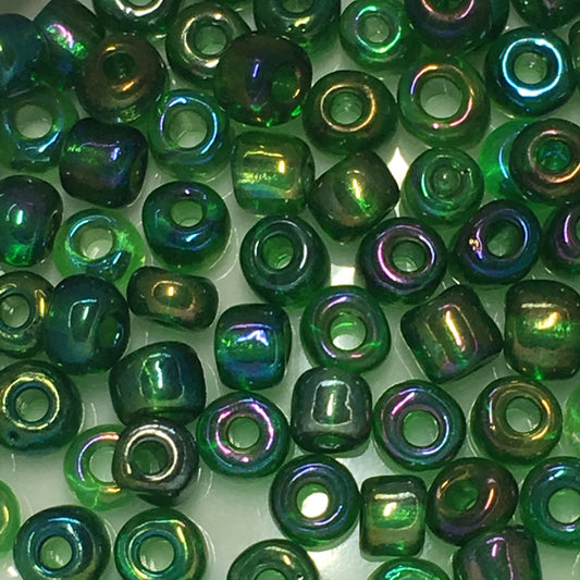 6/0 Transparent Green AB Seed Beads, 4.5 or 5 gm