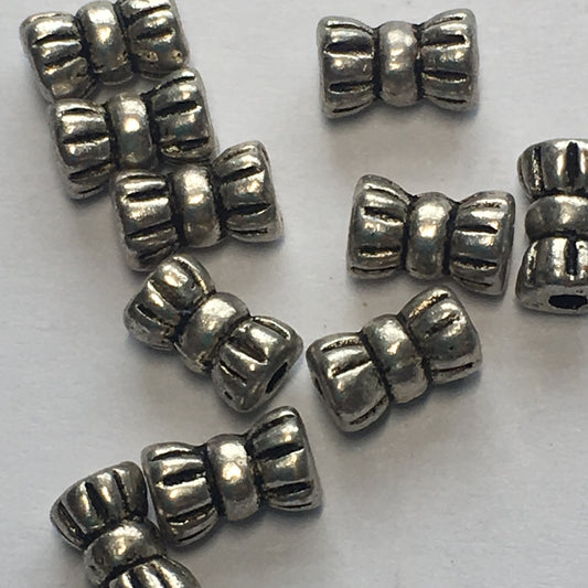 Antique Silver Bow Tube Beads, 6 x 3 mm - 10 Beads