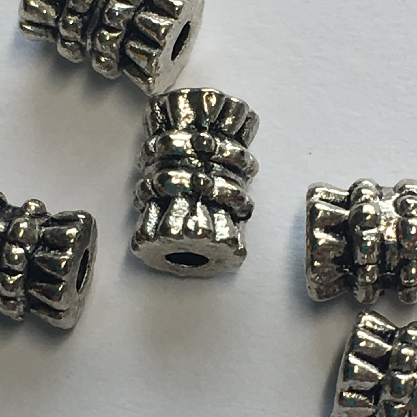 Antique Silver Corrugated Tube Beads, 6 x 4 mm - 5 or 10 Beads