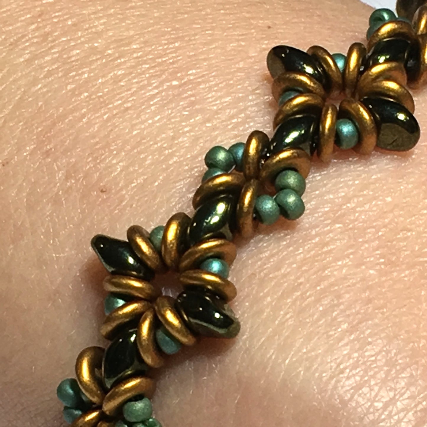 Bead Kit to Make "Oh, My Stars! Bracelet" Jet Red Luster / Green / Gold Brass with Free Tutorial starting at $9.99