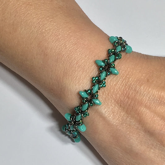 Bead Kit to Make "Oh, My Stars! Bracelet" Turquoise / Emerald / Jet Full Chrome with Free Tutorial starting at $9.99