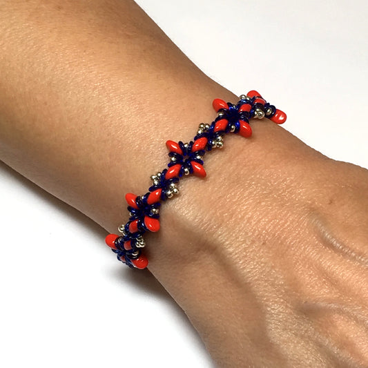 Bead Kit to Make "Oh, My Stars! Bracelet"  Red / Blue / Silver with Free Tutorial starting at $9.99