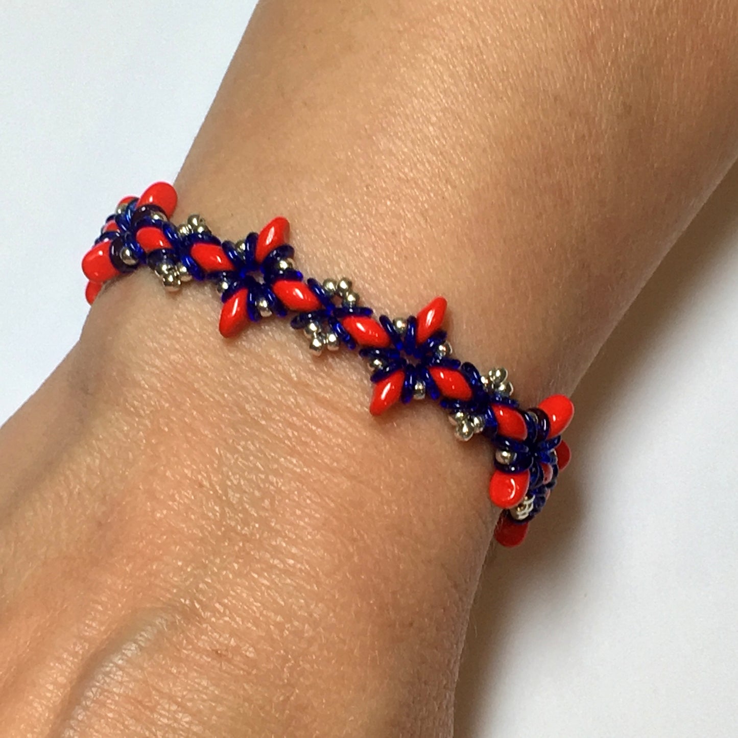 Bead Kit to Make "Oh, My Stars! Bracelet"  Red / Blue / Silver with Free Tutorial starting at $9.99